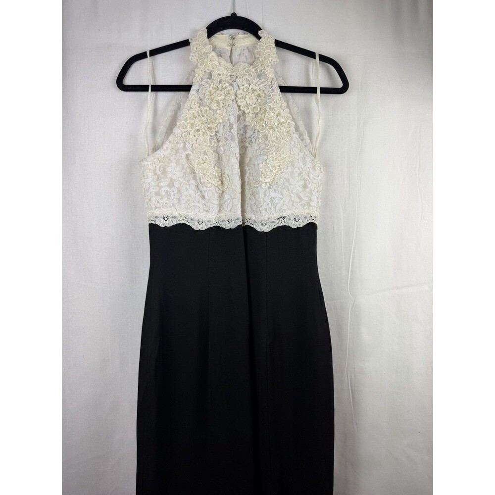Vintage Dave & Johnny Halter Dress Lace Beaded Prom Evening Gown